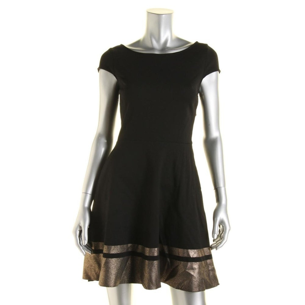 [Three Dots] Black Wear-to-Work Dress Metallic Trim